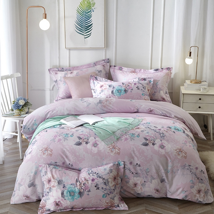 威克凯丽 2024新款全棉活性磨毛四件套 叶语瑶香（粉）