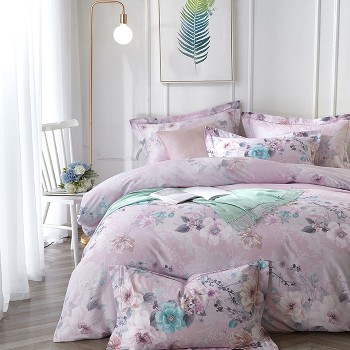 91家纺网 家纺一手货源 找家纺 威克凯丽 2024新款全棉活性磨毛四件套 叶语瑶香（粉）