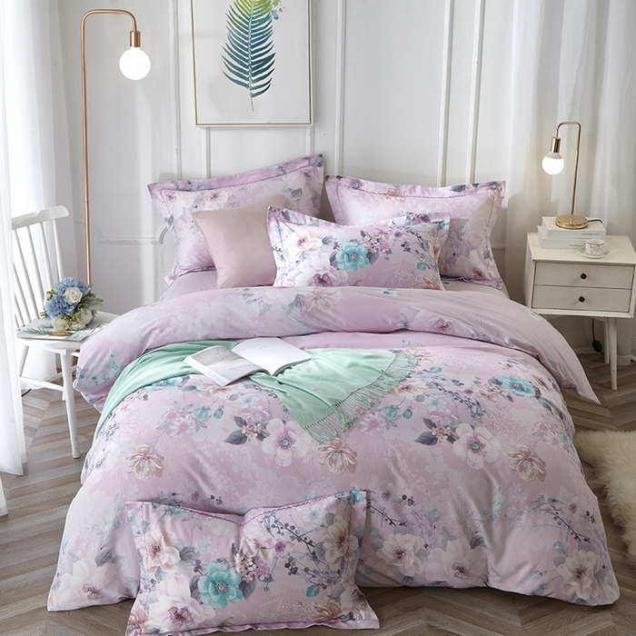 91家纺网 家纺一手货源 找家纺 威克凯丽 2024新款全棉活性磨毛四件套 叶语瑶香（粉）