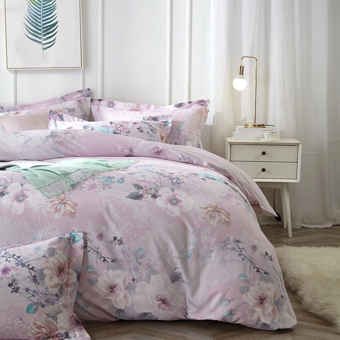 91家纺网 家纺一手货源 找家纺 威克凯丽 2024新款全棉活性磨毛四件套 叶语瑶香（粉）