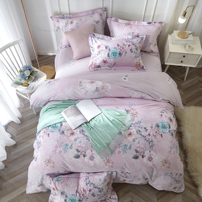 91家纺网 家纺一手货源 找家纺 威克凯丽 2024新款全棉活性磨毛四件套 叶语瑶香（粉）