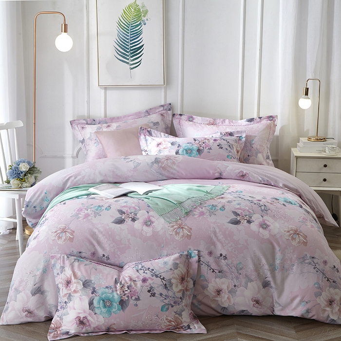 91家纺网 家纺一手货源 找家纺 威克凯丽 2024新款全棉活性磨毛四件套 叶语瑶香（粉）