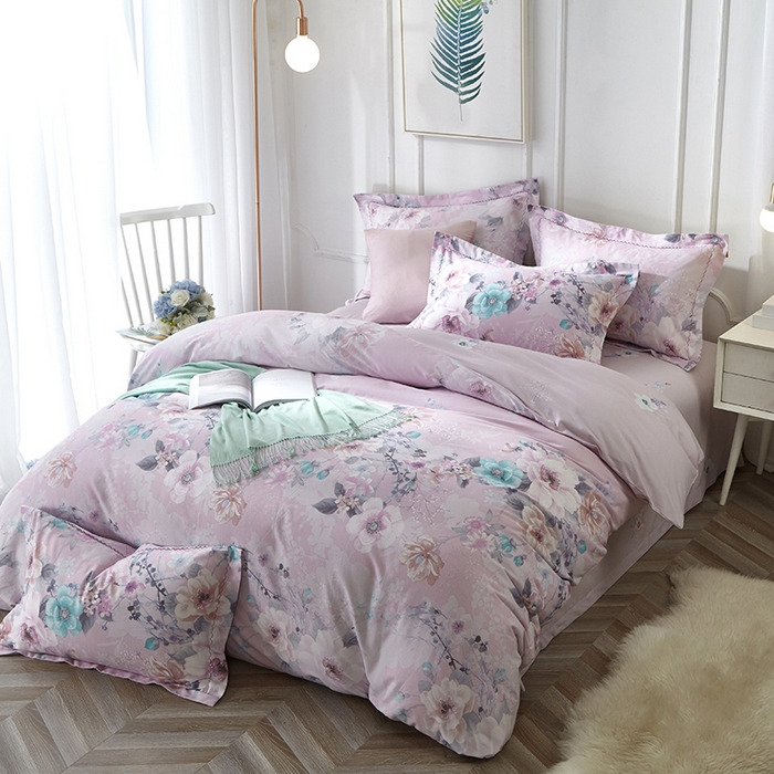 91家纺网 家纺一手货源 找家纺 威克凯丽 2024新款全棉活性磨毛四件套 叶语瑶香（粉）