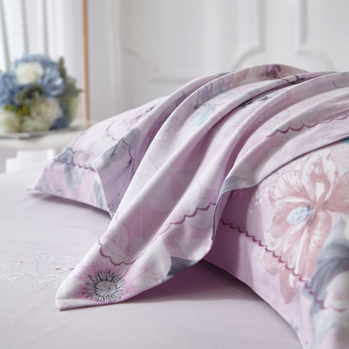 91家纺网 家纺一手货源 找家纺 威克凯丽 2024新款全棉活性磨毛四件套 叶语瑶香（粉）