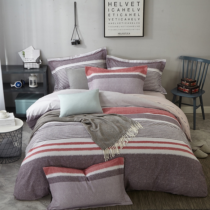 威克凯丽 2024新款全棉活性磨毛四件套 简约节奏-红