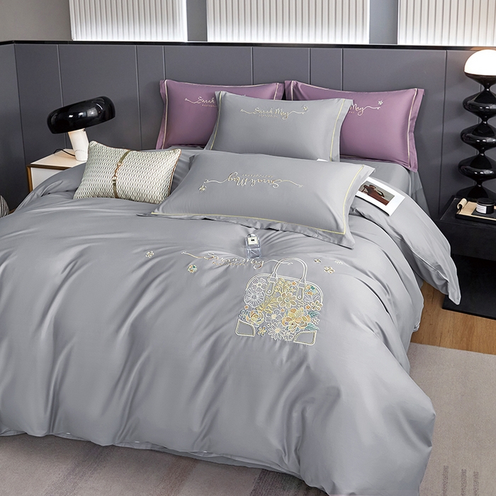 91家纺网 家纺一手货源 找家纺 （总）威克凯丽 2024新款纯色绣花13372系列四件套