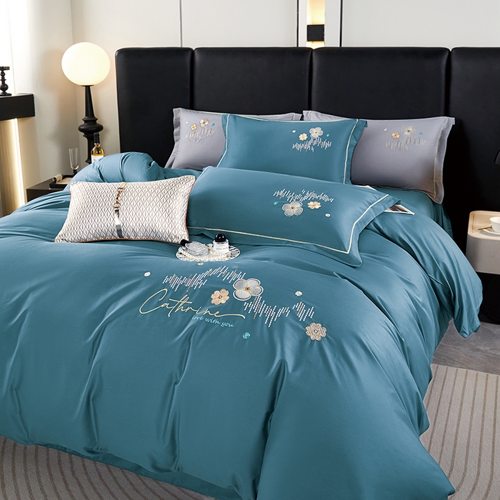 91家纺网 家纺一手货源 找家纺 （总）威克凯丽 2024新款纯色绣花13372系列四件套