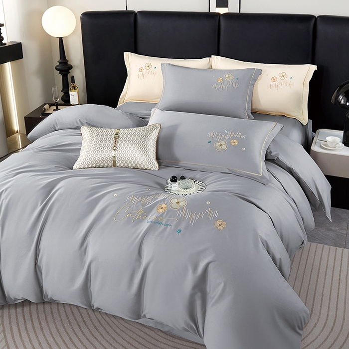 91家纺网 家纺一手货源 找家纺 （总）威克凯丽 2024新款纯色绣花13372系列四件套