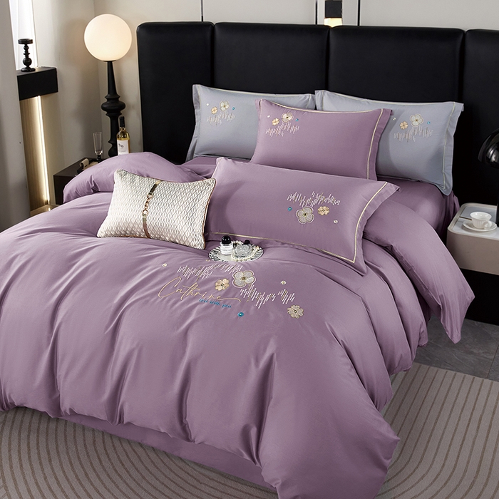 91家纺网 家纺一手货源 找家纺 （总）威克凯丽 2024新款纯色绣花13372系列四件套