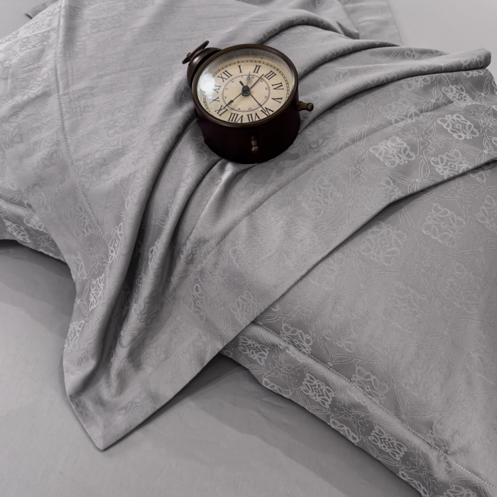 91家纺网 家纺一手货源 找家纺 威克凯丽 2024新款全棉提花四件套 罗兰-银灰