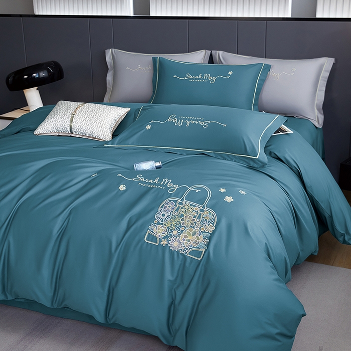 威克凯丽 2024新款纯色绣花13372系列四件套 时尚-宾利蓝