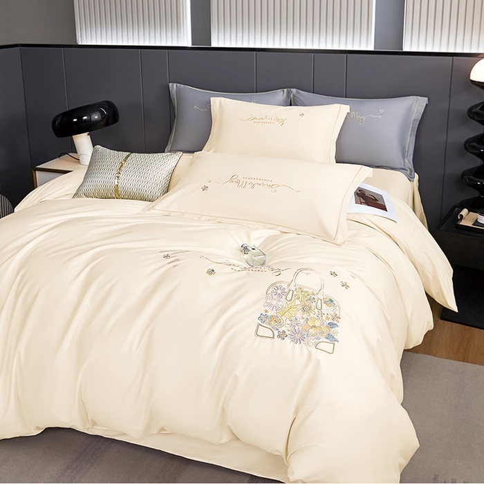 威克凯丽 2024新款纯色绣花13372系列四件套 时尚-奶白色