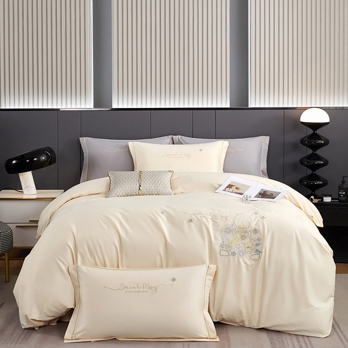 91家纺网 家纺一手货源 找家纺 威克凯丽 2024新款纯色绣花13372系列四件套 时尚-奶白色