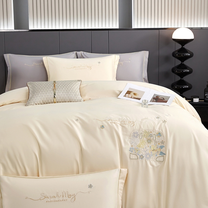 91家纺网 家纺一手货源 找家纺 威克凯丽 2024新款纯色绣花13372系列四件套 时尚-奶白色