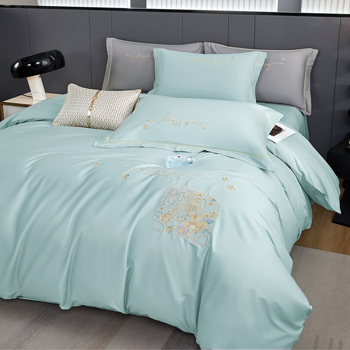 威克凯丽 2024新款纯色绣花13372系列四件套 时尚-天空蓝