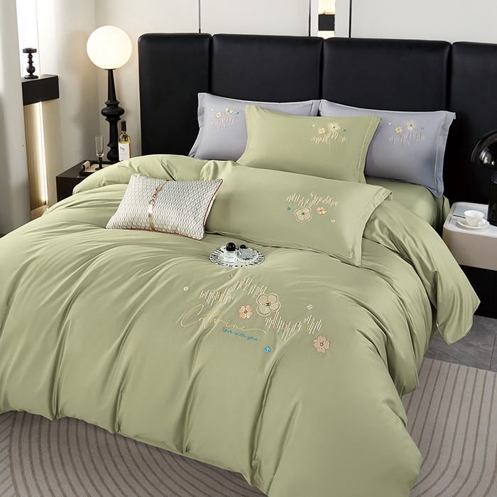 威克凯丽 2024新款纯色绣花13372系列四件套 臻雅-艾叶绿
