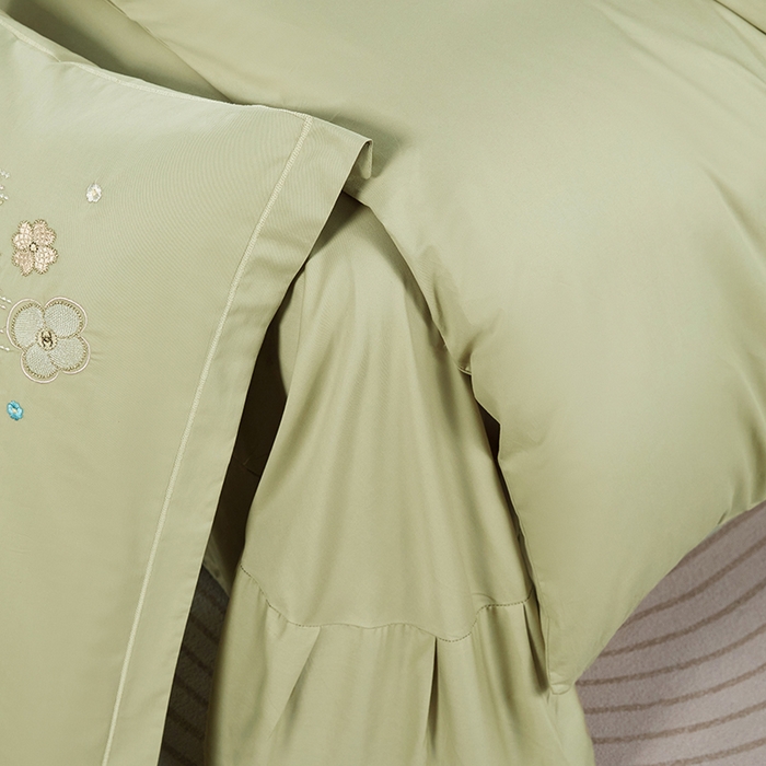 91家纺网 家纺一手货源 找家纺 威克凯丽 2024新款纯色绣花13372系列四件套 臻雅-艾叶绿