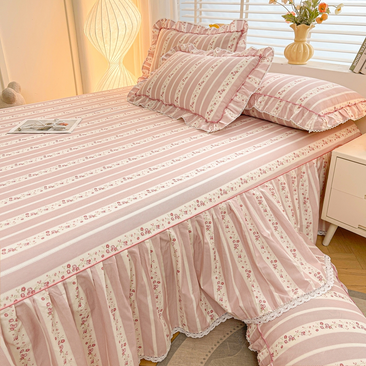 91家纺网 家纺一手货源 找家纺 缦彩 2025新款韩版全棉公主风枕套 多丽粉