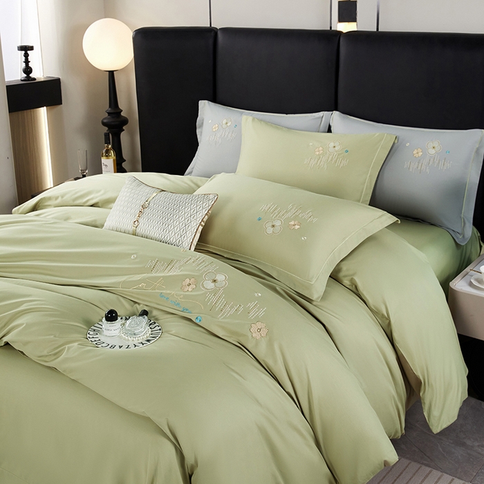 91家纺网 家纺一手货源 找家纺 威克凯丽 2024新款纯色绣花13372系列四件套 臻雅-艾叶绿