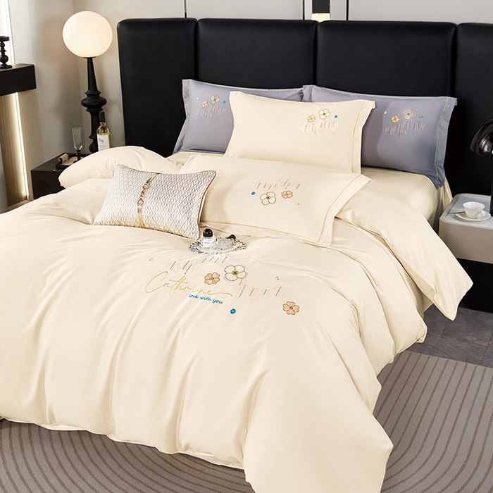 威克凯丽 2024新款纯色绣花13372系列四件套 臻雅-奶白色