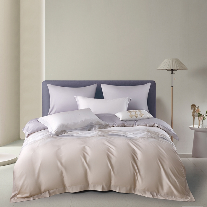 91家纺网 家纺一手货源 找家纺 威克凯丽 2024新款金太阳60兰精天丝四件套 阔山河-苔灰