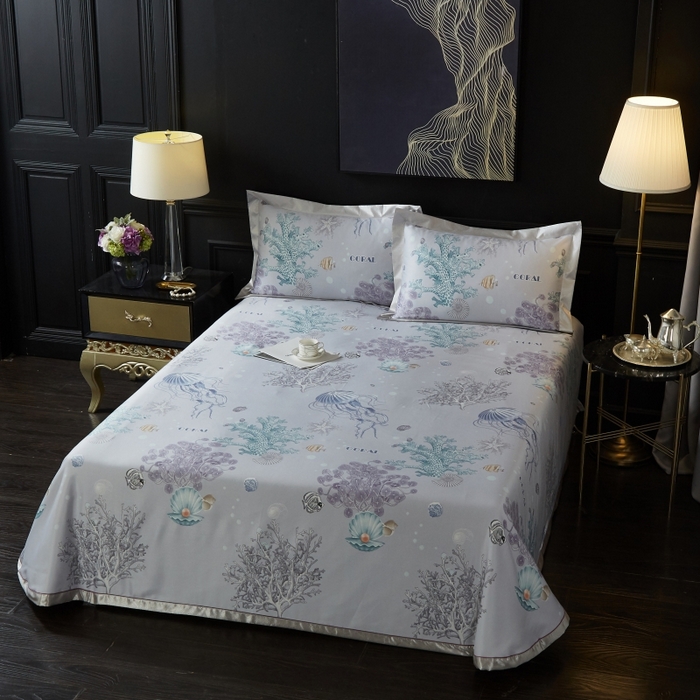 91家纺网 家纺一手货源 找家纺 威克凯丽 2024新款特价款竹语天丝软凉席三件套 海底世界