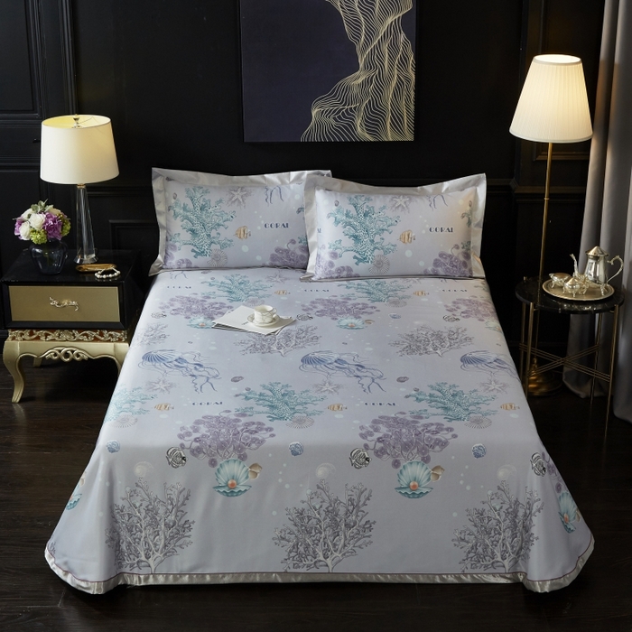 91家纺网 家纺一手货源 找家纺 威克凯丽 2024新款特价款竹语天丝软凉席三件套 海底世界