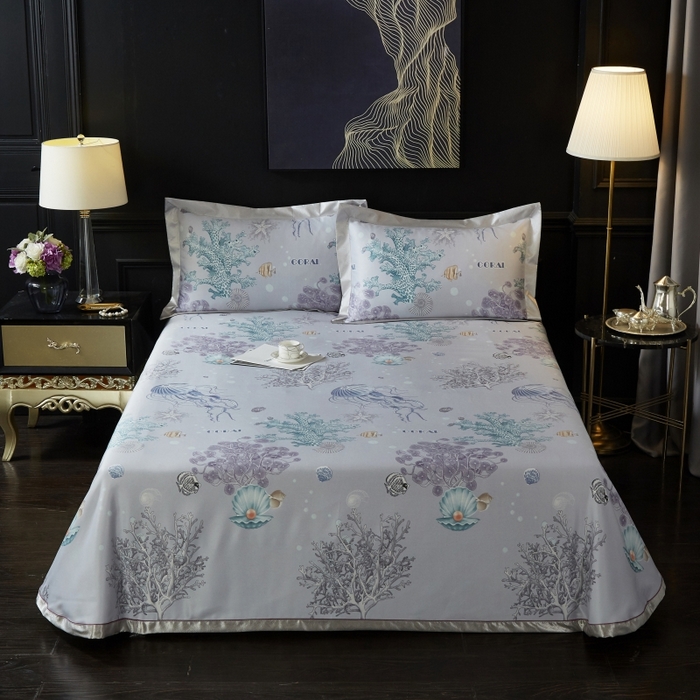 91家纺网 家纺一手货源 找家纺 威克凯丽 2024新款特价款竹语天丝软凉席三件套 海底世界