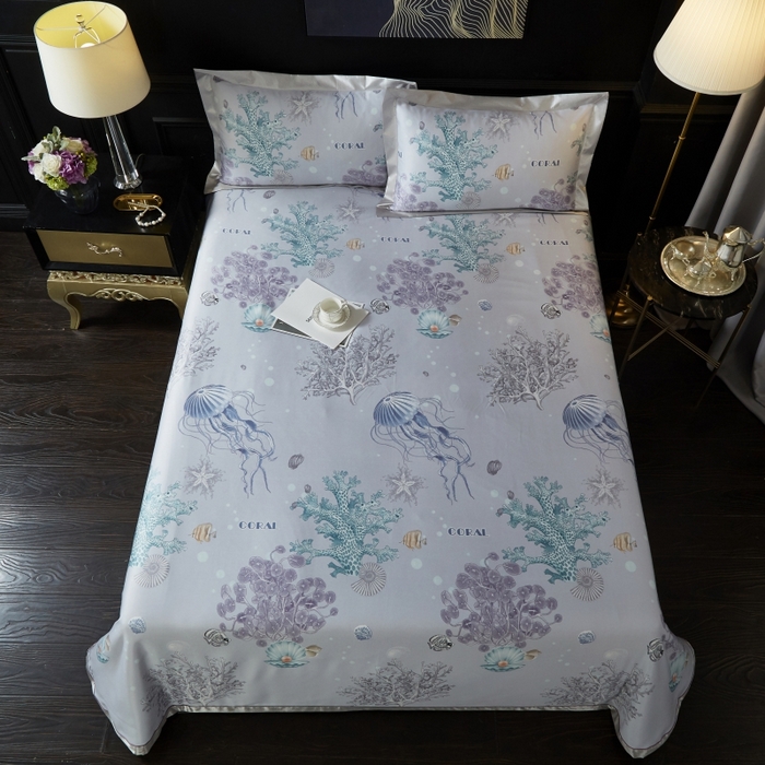 91家纺网 家纺一手货源 找家纺 威克凯丽 2024新款特价款竹语天丝软凉席三件套 海底世界