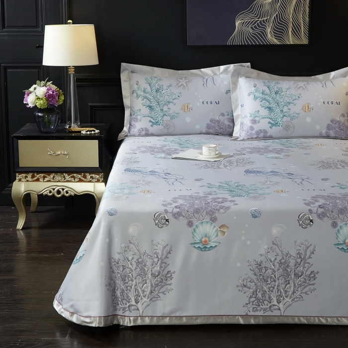 91家纺网 家纺一手货源 找家纺 威克凯丽 2024新款特价款竹语天丝软凉席三件套 海底世界