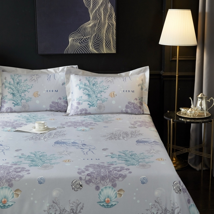 91家纺网 家纺一手货源 找家纺 威克凯丽 2024新款特价款竹语天丝软凉席三件套 海底世界