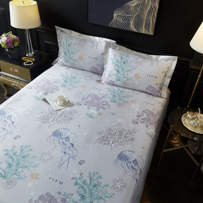 91家纺网 家纺一手货源 找家纺 威克凯丽 2024新款特价款竹语天丝软凉席三件套 海底世界