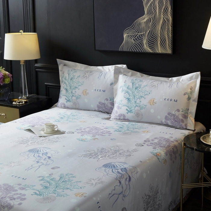 91家纺网 家纺一手货源 找家纺 威克凯丽 2024新款特价款竹语天丝软凉席三件套 海底世界