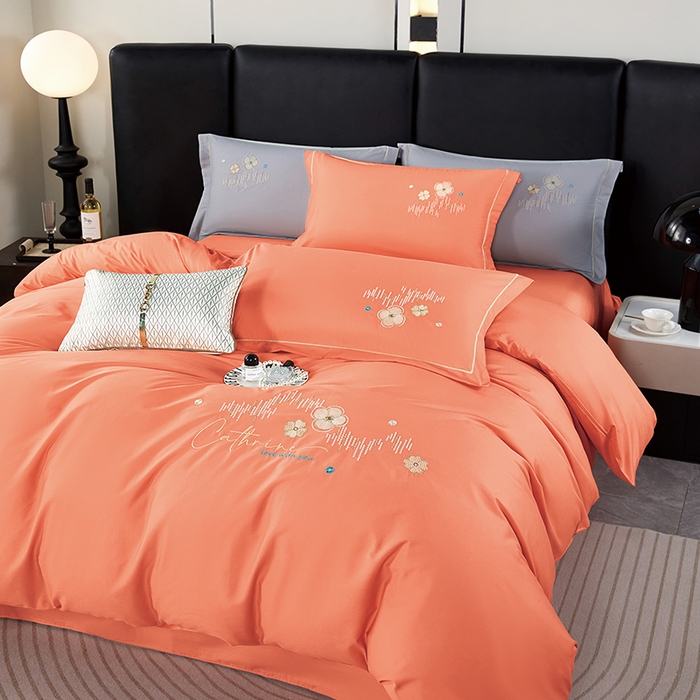 威克凯丽 2024新款纯色绣花13372系列四件套 臻雅-香橙桔