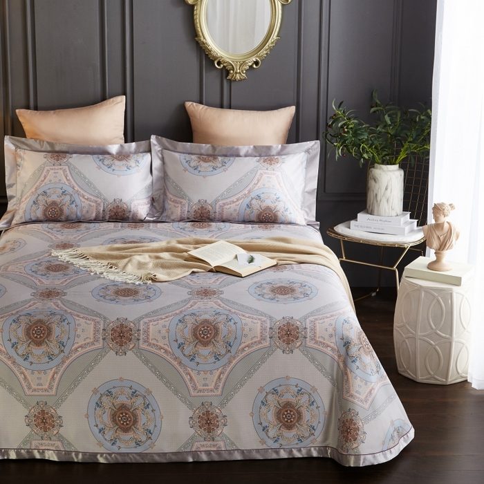 91家纺网 家纺一手货源 找家纺 威克凯丽 2024新款特价款竹语天丝软凉席三件套 普罗旺斯