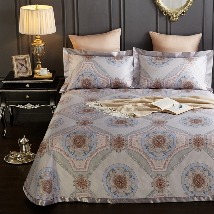 91家纺网 家纺一手货源 找家纺 威克凯丽 2024新款特价款竹语天丝软凉席三件套 普罗旺斯