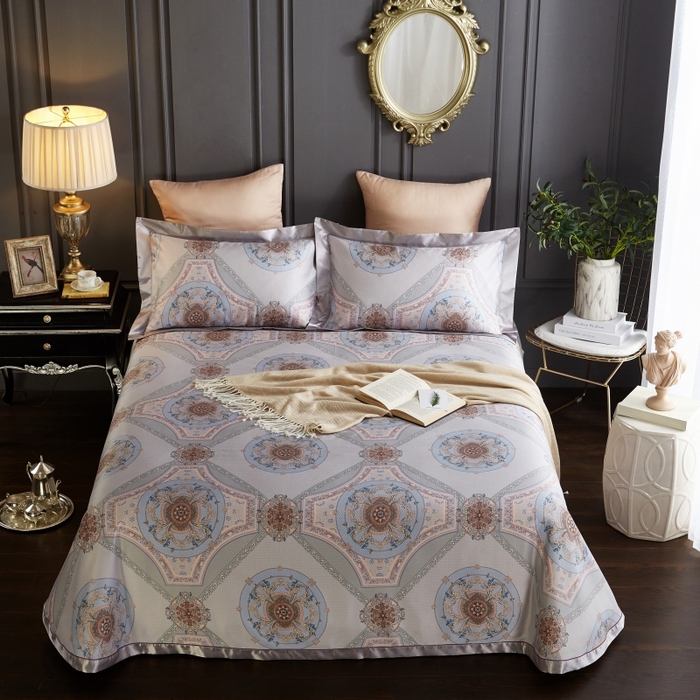 91家纺网 家纺一手货源 找家纺 威克凯丽 2024新款特价款竹语天丝软凉席三件套 普罗旺斯