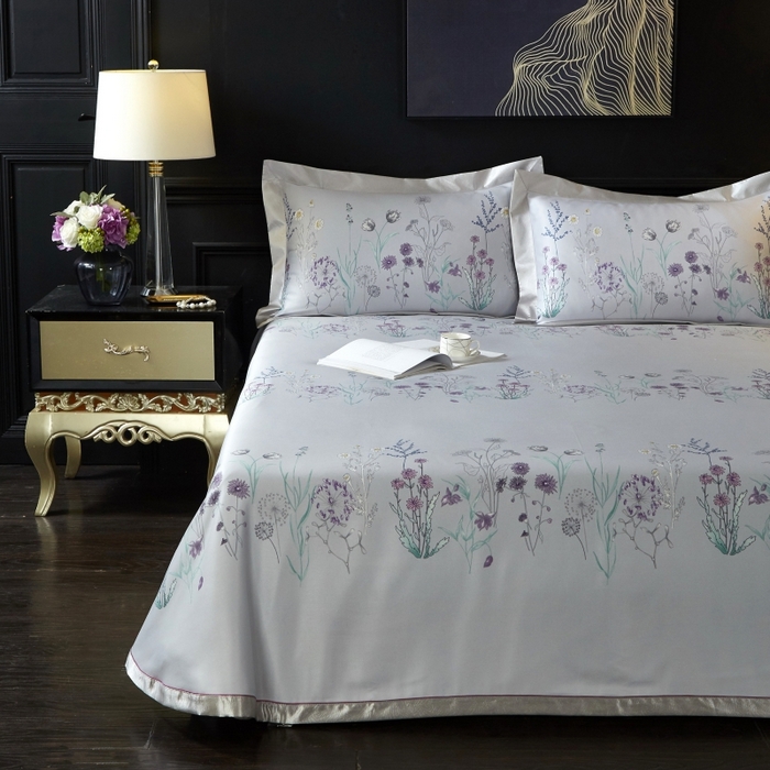 91家纺网 家纺一手货源 找家纺 威克凯丽 2024新款特价款竹语天丝软凉席三件套 微微花语