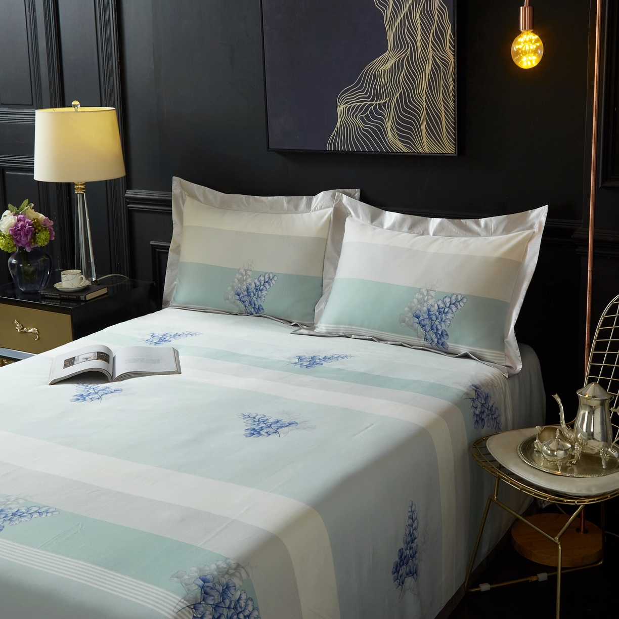 91家纺网 家纺一手货源 找家纺 威克凯丽 2024新款特价款竹语天丝软凉席三件套 仲夏之夜