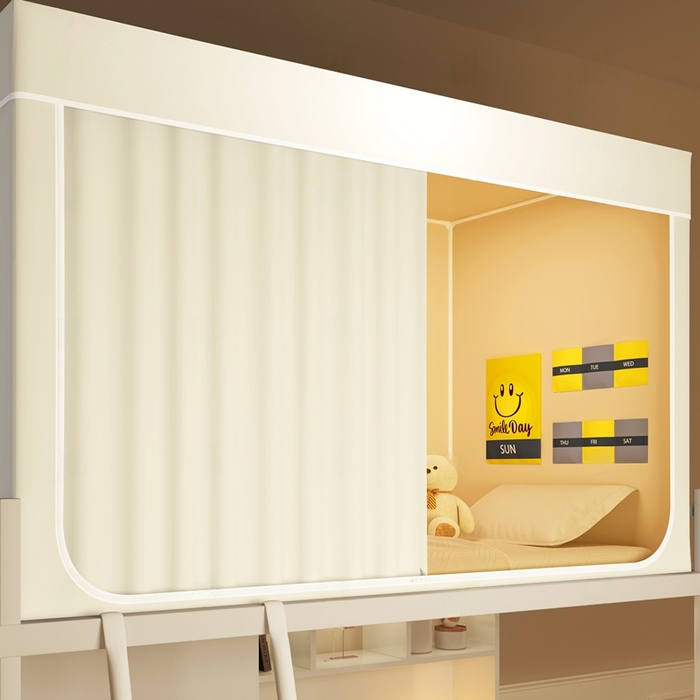 91家纺网 家纺一手货源 找家纺 宅部落 2025新款学生床帘宿舍上下铺床帘式强遮光学生蚊帐-纯色系列 纯色-淡米黄