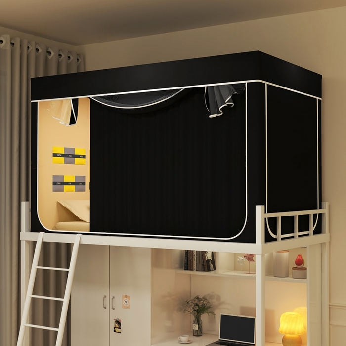 宅部落 2025新款学生床帘宿舍上下铺床帘式强遮光学生蚊帐-纯色系列 纯色-黑色