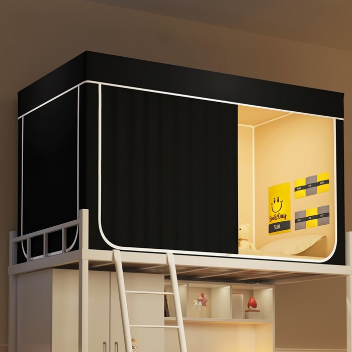 91家纺网 家纺一手货源 找家纺 宅部落 2025新款学生床帘宿舍上下铺床帘式强遮光学生蚊帐-纯色系列 纯色-黑色