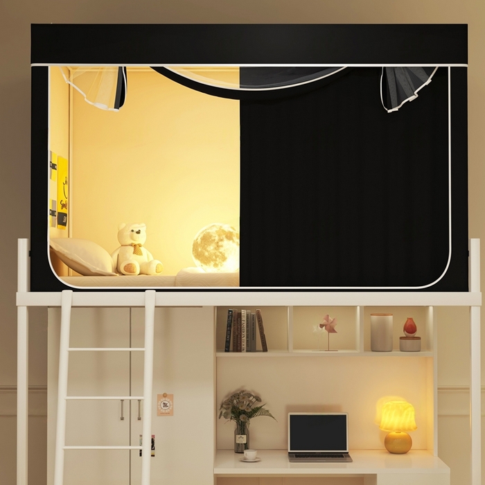 91家纺网 家纺一手货源 找家纺 宅部落 2025新款学生床帘宿舍上下铺床帘式强遮光学生蚊帐-纯色系列 纯色-黑色