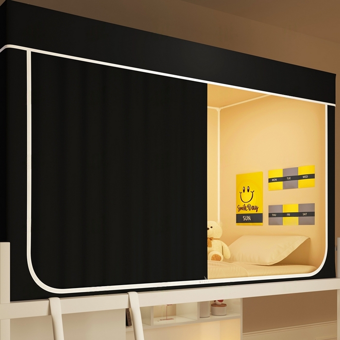 91家纺网 家纺一手货源 找家纺 宅部落 2025新款学生床帘宿舍上下铺床帘式强遮光学生蚊帐-纯色系列 纯色-黑色