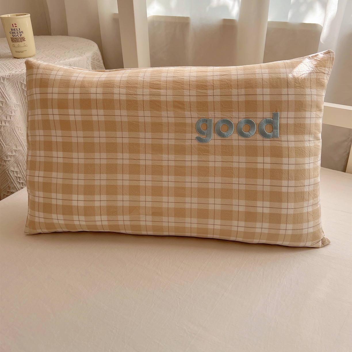 91家纺网 家纺一手货源 找家纺 丽涵家纺 2025新款全棉纯棉色织水洗棉刺绣婴幼儿童枕套枕套单件单枕套-儿童款 尚格-咖