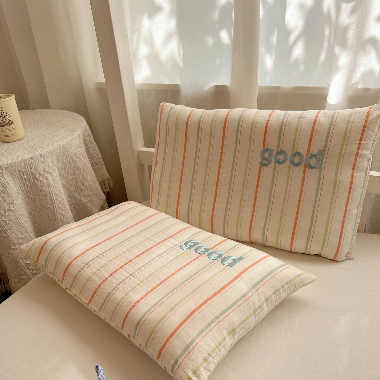 91家纺网 家纺一手货源 找家纺 丽涵家纺 2025新款全棉纯棉色织水洗棉刺绣婴幼儿童枕套枕套单件单枕套-儿童款 韵律-绿