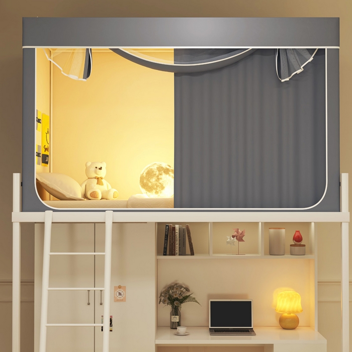 91家纺网 家纺一手货源 找家纺 宅部落 2025新款学生床帘宿舍上下铺床帘式强遮光学生蚊帐-纯色系列 纯色-灰色