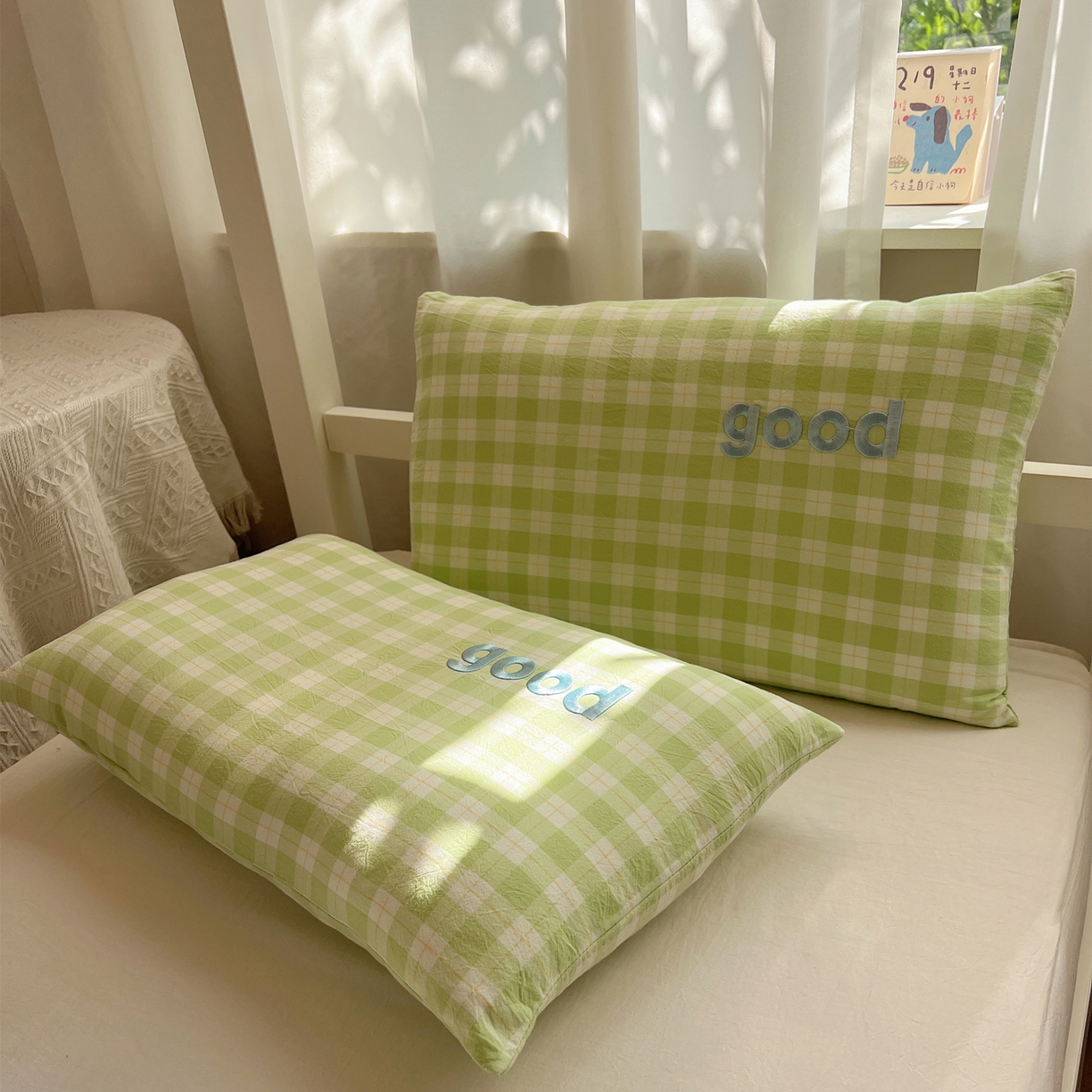 91家纺网 家纺一手货源 找家纺 丽涵家纺 2025新款全棉纯棉色织水洗棉刺绣婴幼儿童枕套枕套单件单枕套-儿童款 尚格-绿