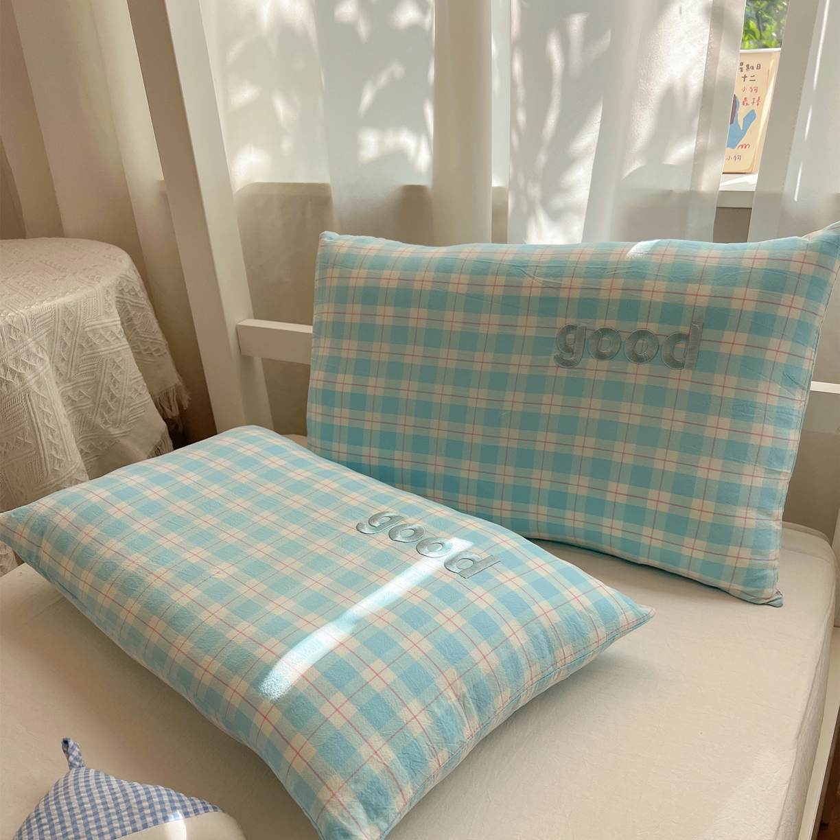 91家纺网 家纺一手货源 找家纺 丽涵家纺 2025新款全棉纯棉色织水洗棉刺绣婴幼儿童枕套枕套单件单枕套-儿童款 尚格-蓝