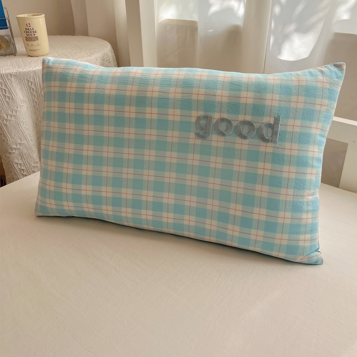 91家纺网 家纺一手货源 找家纺 丽涵家纺 2025新款全棉纯棉色织水洗棉刺绣婴幼儿童枕套枕套单件单枕套-儿童款 尚格-蓝